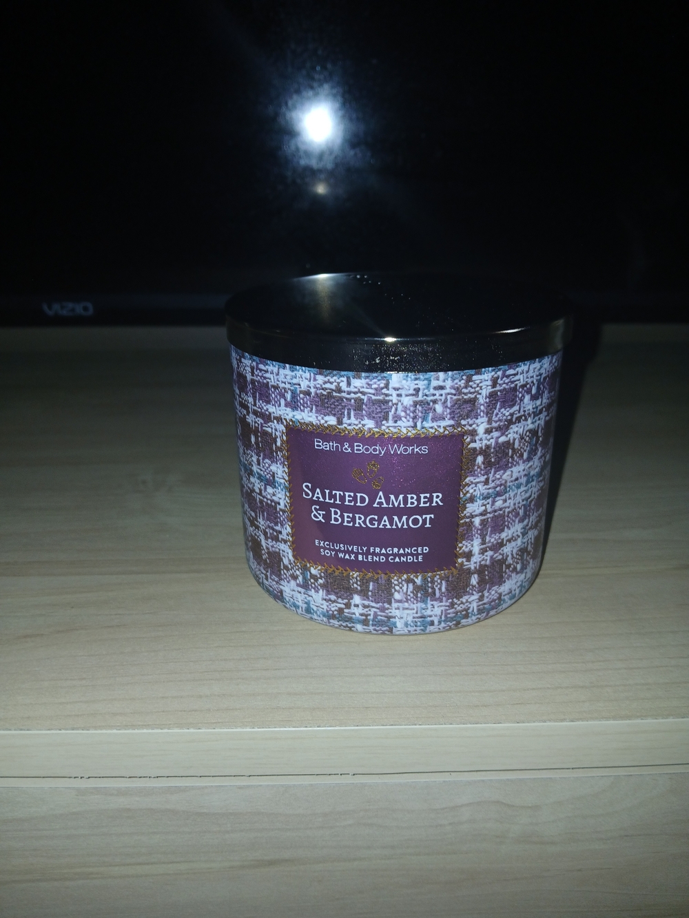 Bath & Body Works Salted Amber & Bergamot Candle - Burgundy and Gold